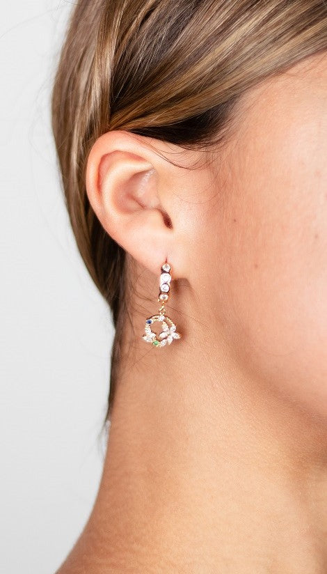 Multicolor Floral Cubic Zirconia Charm Earrings